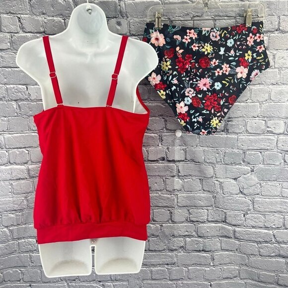 Yonique Swimsuit Size L Blousy Tankini Red Size L NWT - Picture 3 of 10